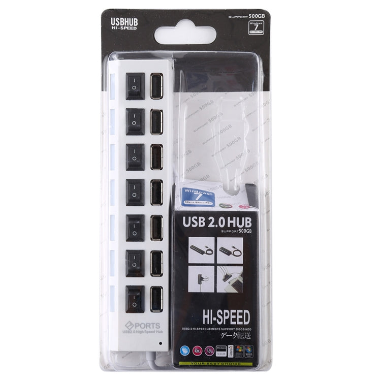 7 Ports USB Hub 2.0 USB Splitter High Speed 480Mbps with ON/OFF Switch / 7 LEDs(White) by buy2fix