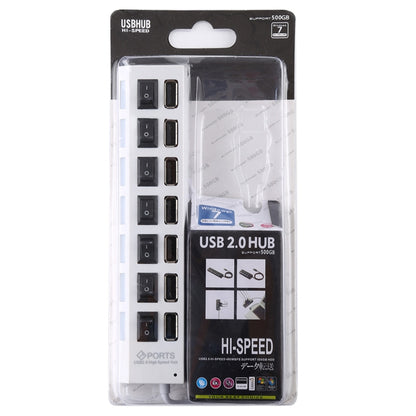 7 Ports USB Hub 2.0 USB Splitter High Speed 480Mbps with ON/OFF Switch / 7 LEDs(White) by buy2fix