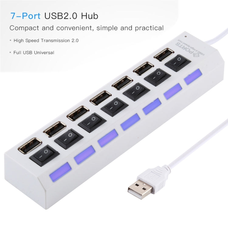 7 Ports USB Hub 2.0 USB Splitter High Speed 480Mbps with ON/OFF Switch / 7 LEDs(White) by buy2fix