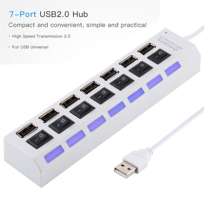 7 Ports USB Hub 2.0 USB Splitter High Speed 480Mbps with ON/OFF Switch / 7 LEDs(White) by buy2fix