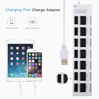 7 Ports USB Hub 2.0 USB Splitter High Speed 480Mbps with ON/OFF Switch / 7 LEDs(White) by buy2fix