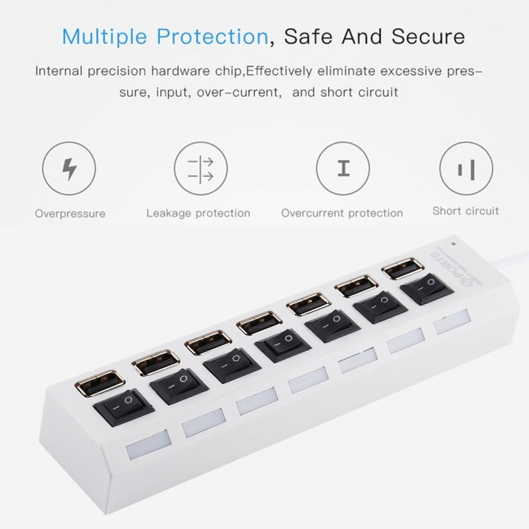 7 Ports USB Hub 2.0 USB Splitter High Speed 480Mbps with ON/OFF Switch / 7 LEDs(White) by buy2fix