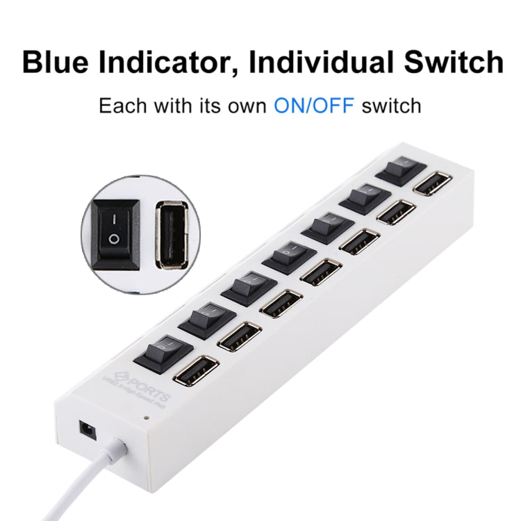 7 Ports USB Hub 2.0 USB Splitter High Speed 480Mbps with ON/OFF Switch / 7 LEDs(White) by buy2fix