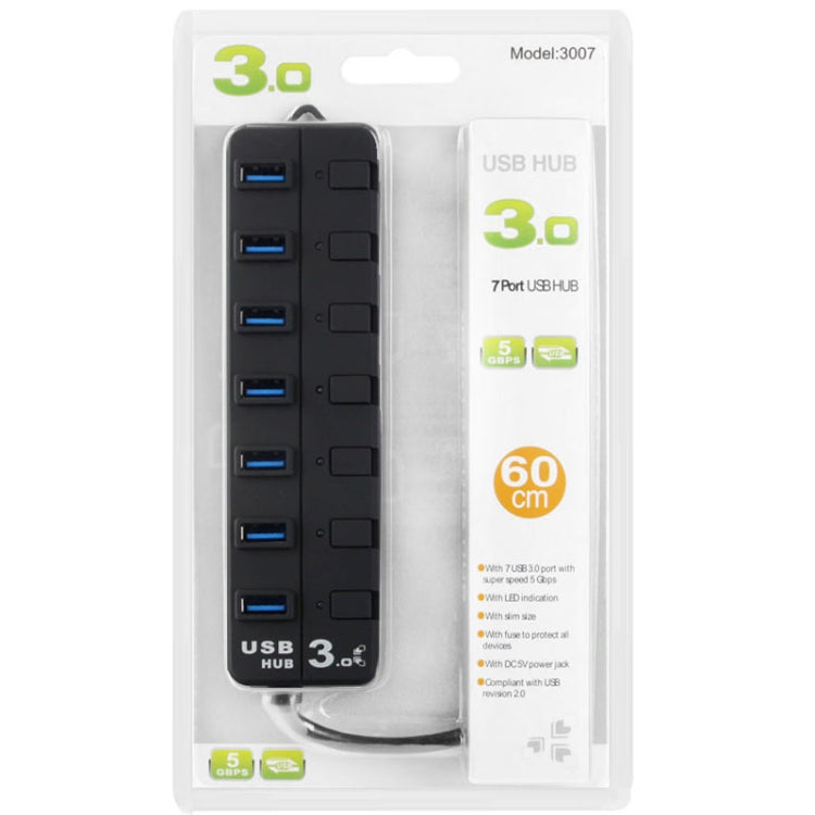 7 Ports USB 3.0 Hub with Individual Switches for each Data Transfer Ports(Black) by buy2fix