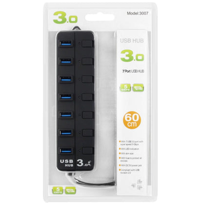 7 Ports USB 3.0 Hub with Individual Switches for each Data Transfer Ports(Black) by buy2fix