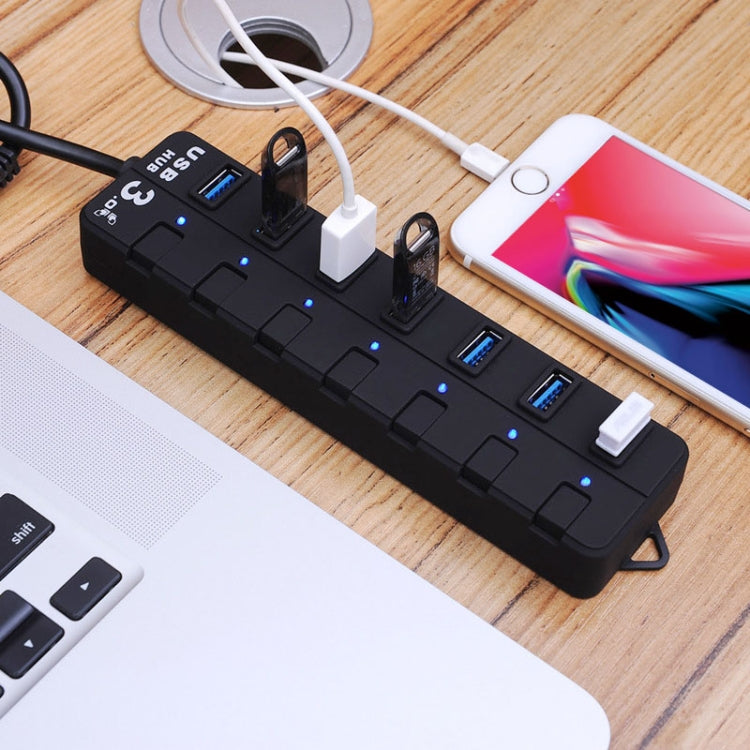 7 Ports USB 3.0 Hub with Individual Switches for each Data Transfer Ports(Black) by buy2fix