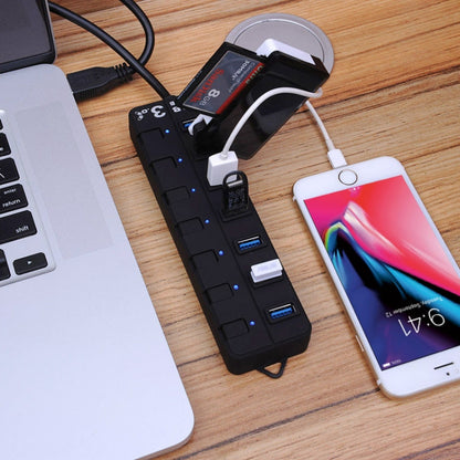 7 Ports USB 3.0 Hub with Individual Switches for each Data Transfer Ports(Black) by buy2fix