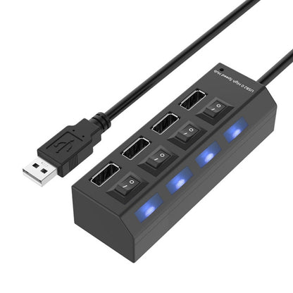 4 Ports USB Hub 2.0 USB Splitter High Speed 480Mbps with ON/OFF Switch, 4 LED(Black) by buy2fix
