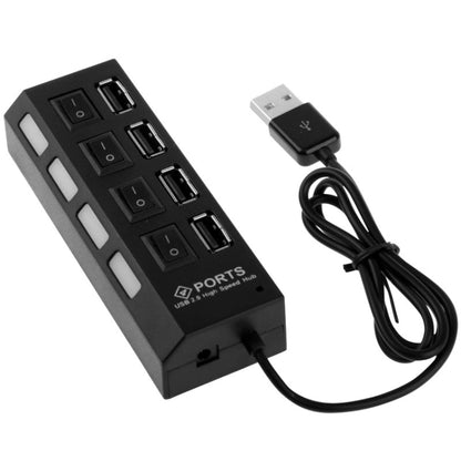 4 Ports USB Hub 2.0 USB Splitter High Speed 480Mbps with ON/OFF Switch, 4 LED(Black) by buy2fix