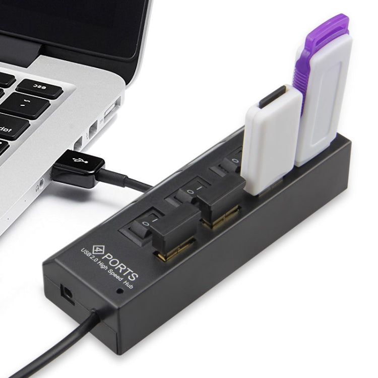 4 Ports USB Hub 2.0 USB Splitter High Speed 480Mbps with ON/OFF Switch, 4 LED(Black) by buy2fix