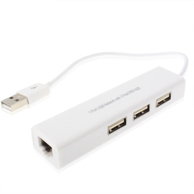 1 Port USB Network With 3 Port USB Hub To Female RJ45 Ethernet Lan Adapter Card(White) - USB 2.0 HUB by buy2fix | Online Shopping UK | buy2fix