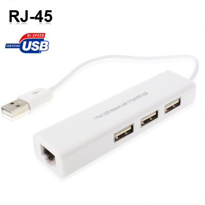 1 Port USB Network With 3 Port USB Hub To Female RJ45 Ethernet Lan Adapter Card(White) - USB 2.0 HUB by buy2fix | Online Shopping UK | buy2fix