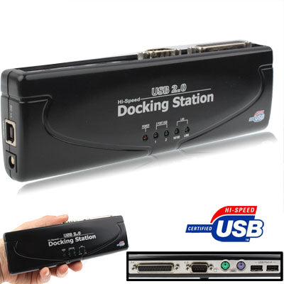 Hi-speed USB 2.0 Docking Station with 8 Ports (2xUSB 2.0 + PS2 Mouse + PS2 Keyboard + RS232 + DB25 + LAN + Upstream),Black(Black) by buy2fix