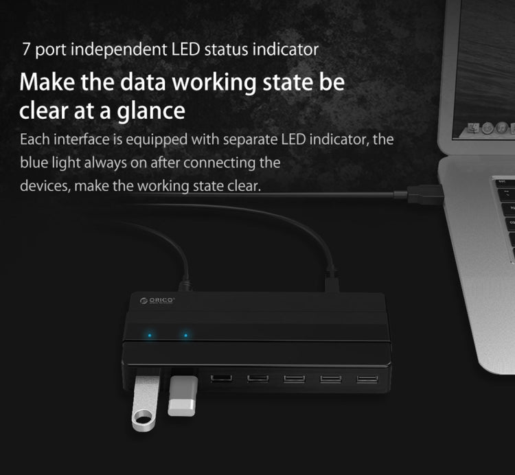 Orico H7928-U2-V1 Desktop 7 Ports USB 2.0 HUB with Power Adapter(Black) - USB 2.0 HUB by ORICO | Online Shopping UK | buy2fix