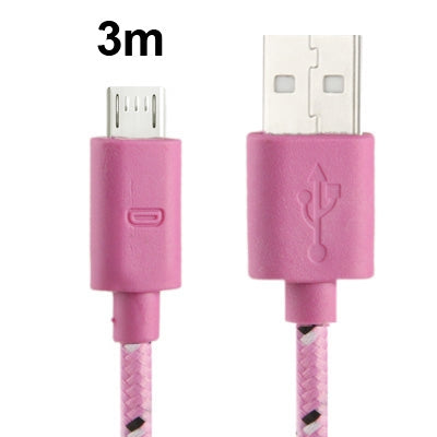 Nylon Netting Style Micro 5 Pin USB Data Transfer / Charge Cable, Length: 3m(Pink) by buy2fix