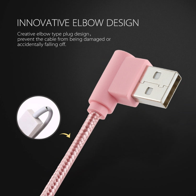25cm USB to Micro USB Nylon Weave Style Double Elbow Charging Cable, For Samsung / Huawei / Xiaomi / Meizu / LG / HTC and Other Smartphones (Pink) by buy2fix