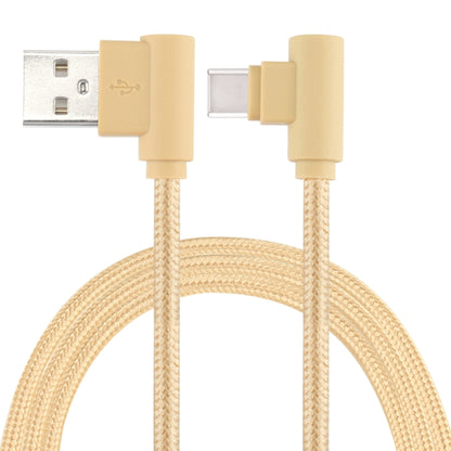 25cm USB to USB-C / Type-C Nylon Weave Style Double Elbow Charging Cable(Gold) by buy2fix