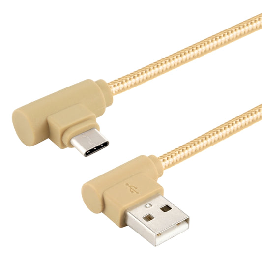 25cm USB to USB-C / Type-C Nylon Weave Style Double Elbow Charging Cable(Gold) by buy2fix