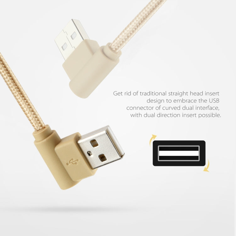 25cm USB to USB-C / Type-C Nylon Weave Style Double Elbow Charging Cable(Gold) by buy2fix