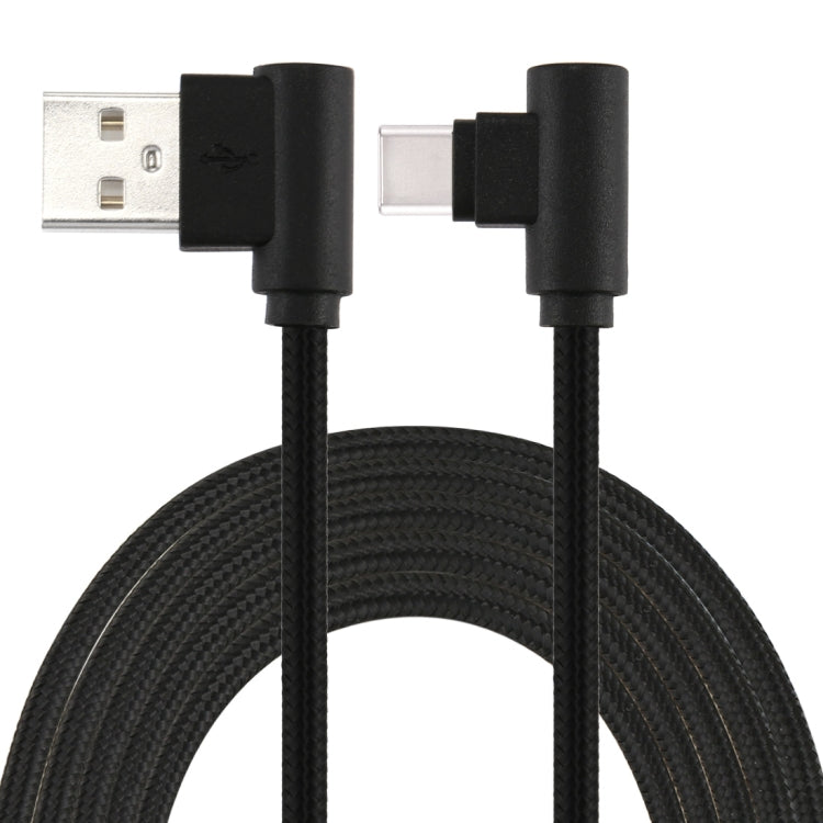 1m USB to USB-C / Type-C Nylon Weave Style Double Elbow Charging Cable(Black) by buy2fix