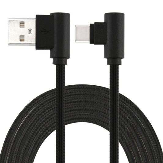 1m USB to USB-C / Type-C Nylon Weave Style Double Elbow Charging Cable(Black) by buy2fix