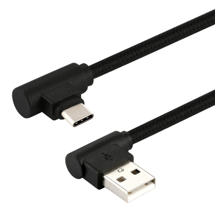 1m USB to USB-C / Type-C Nylon Weave Style Double Elbow Charging Cable(Black) by buy2fix