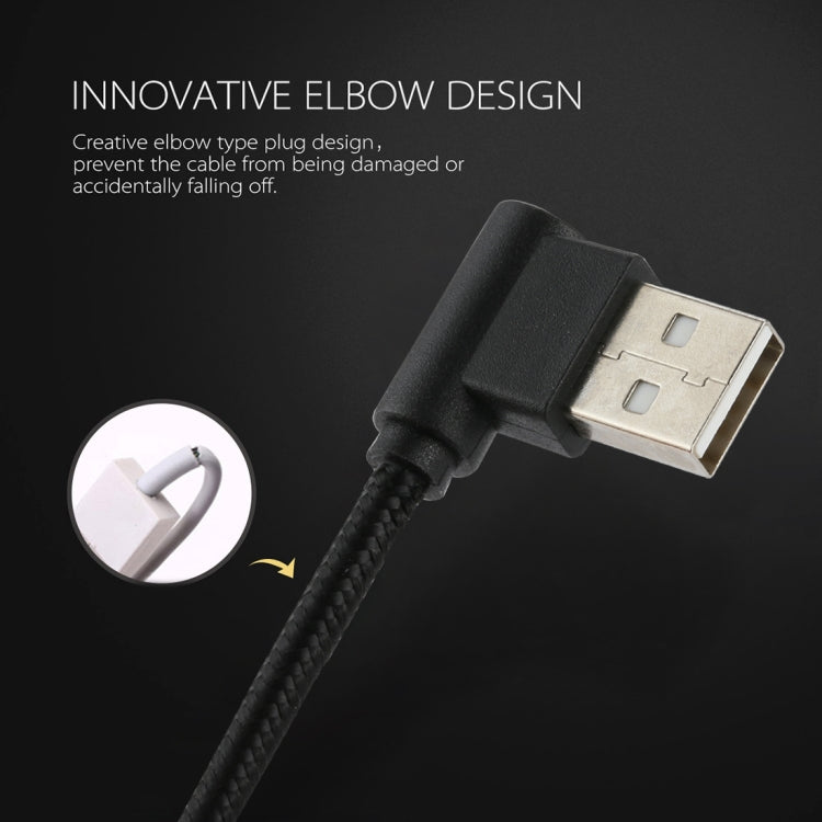 1m USB to USB-C / Type-C Nylon Weave Style Double Elbow Charging Cable(Black) by buy2fix