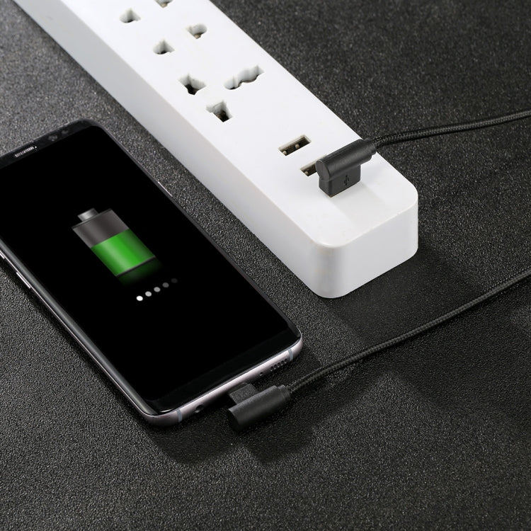 1m USB to USB-C / Type-C Nylon Weave Style Double Elbow Charging Cable(Black) by buy2fix