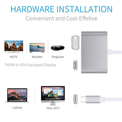 2 in 1 VGA & HDMI Female to USB-C / Type-C Male Hub Splitter Adapter(Grey) by buy2fix