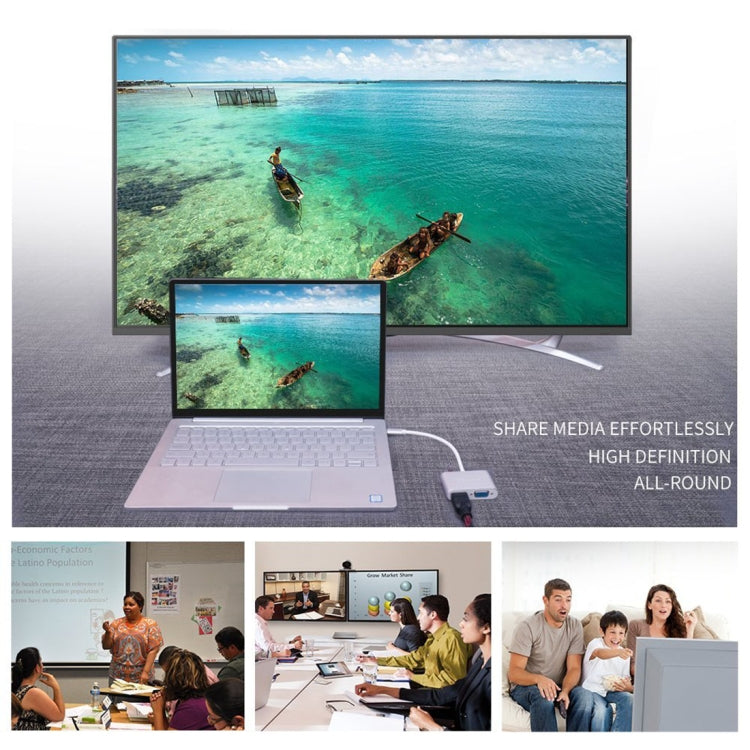 2 in 1 VGA & HDMI Female to USB-C / Type-C Male Hub Splitter Adapter(Grey) by buy2fix