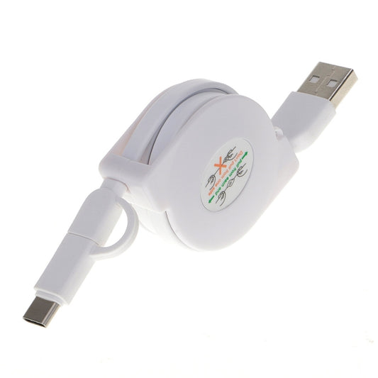 1m 2A Two in One Retractable Micro USB to Type-C Data Sync Charging Cable, For Galaxy, Huawei, Xiaomi, LG, HTC and Other Smart Phones, Rechargeable Devices(White) by buy2fix