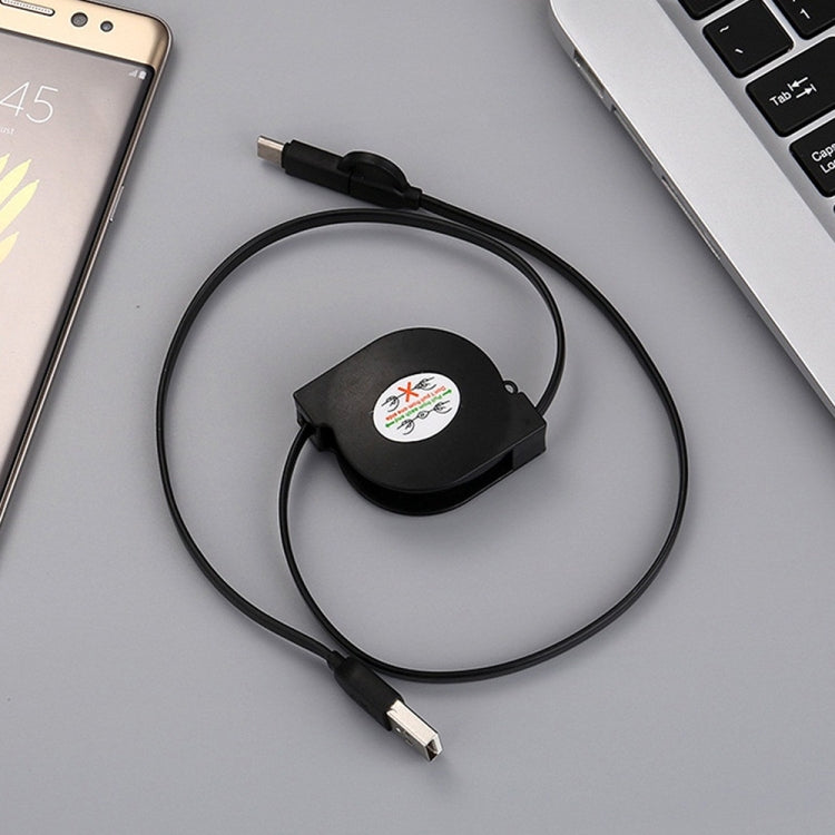 1m 2A Two in One Retractable Micro USB to Type-C Data Sync Charging Cable, For Galaxy, Huawei, Xiaomi, LG, HTC and Other Smart Phones, Rechargeable Devices(Black) by buy2fix