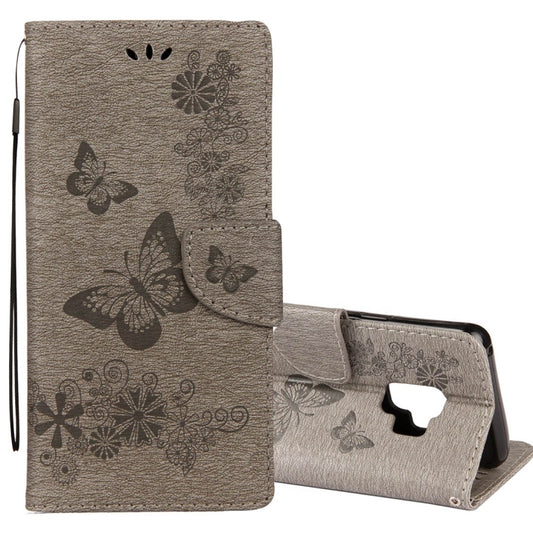 For Galaxy S9 Vintage Embossed Floral Butterfly Pattern Horizontal Flip Leather Case with Card Slot & Holder & Wallet & Lanyard(Grey) - Galaxy Phone Cases by buy2fix | Online Shopping UK | buy2fix
