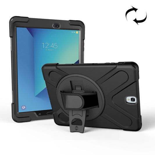 For Galaxy Tab S3 9.7 inch T820 360 Degree Rotation PC + Silicone Protective Case with Holder & Hand-strap (Black) - Other Galaxy Tab PC by buy2fix | Online Shopping UK | buy2fix