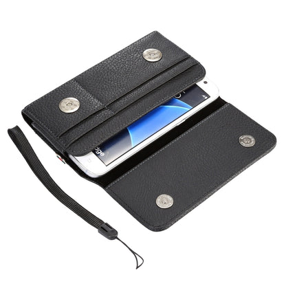 Universal Litchi Texture Vertical Flip Thwartwise PU Leather Case / Waist Bag with Back Splint & Card Slots & 15cm Lanyard for Galaxy S7 Edge & S7 & S6 Edge & S6, Huawei P9 & P9 Lite & P9 Plus & Sony ... 5, Xiaomi Redmi 4, Size: 15.5 x 8 x 1.8 cm (Black) by buy2fix