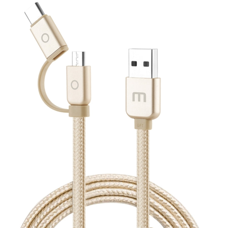 Meizu 1m 2 in 1 Noodle Weave Style Metal Head 5V 2.0A USB-C / Type-C + Micro USB to USB 2.0 Data Sync Charging Cable(Gold) by buy2fix
