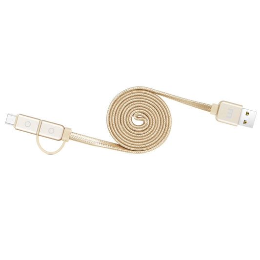 Meizu 1m 2 in 1 Noodle Weave Style Metal Head 5V 2.0A USB-C / Type-C + Micro USB to USB 2.0 Data Sync Charging Cable(Gold) by buy2fix