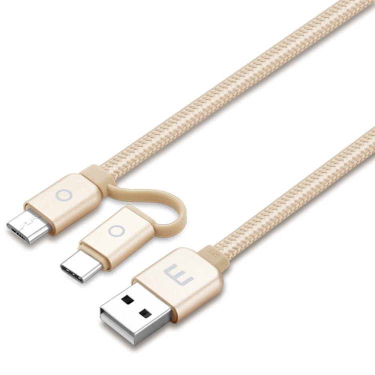 Meizu 1m 2 in 1 Noodle Weave Style Metal Head 5V 2.0A USB-C / Type-C + Micro USB to USB 2.0 Data Sync Charging Cable(Gold) by buy2fix