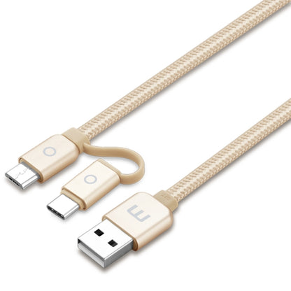 Meizu 1m 2 in 1 Noodle Weave Style Metal Head 5V 2.0A USB-C / Type-C + Micro USB to USB 2.0 Data Sync Charging Cable(Gold) by buy2fix