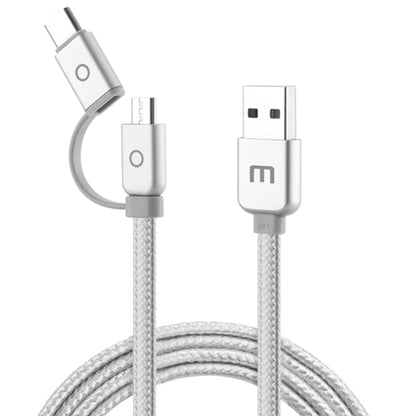 Meizu 1m 2 in 1 Noodle Weave Style Metal Head 5V 2.0A USB-C / Type-C + Micro USB to USB 2.0 Data Sync Charging Cable(Silver) by buy2fix