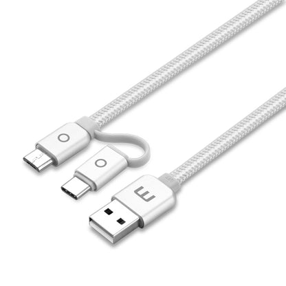Meizu 1m 2 in 1 Noodle Weave Style Metal Head 5V 2.0A USB-C / Type-C + Micro USB to USB 2.0 Data Sync Charging Cable(Silver) by buy2fix