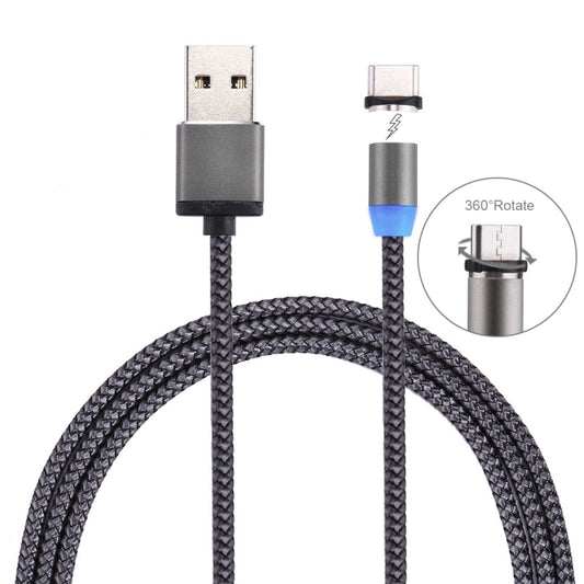 360 Degree Rotation 1m Weave Style USB-C / Type-C to USB 2.0 Strong Magnetic Charger Cable with LED Indicator(Grey) - Charging Cable & Head by buy2fix | Online Shopping UK | buy2fix