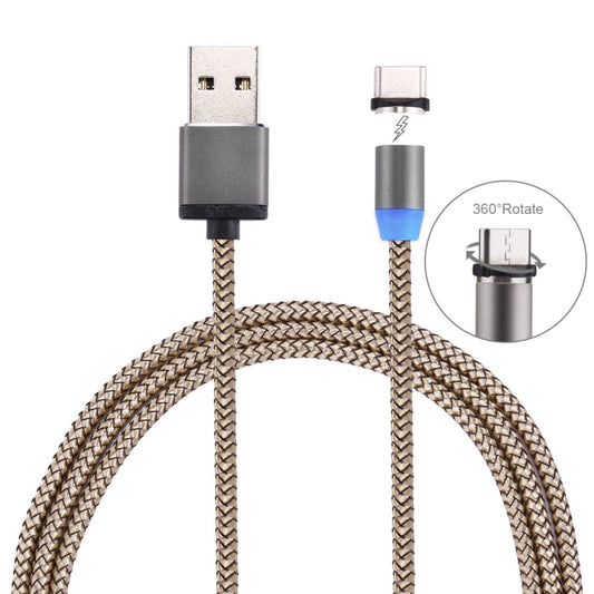 360 Degree Rotation 1m Weave Style USB-C / Type-C to USB 2.0 Strong Magnetic Charger Cable with LED Indicator(Gold) - Charging Cable & Head by buy2fix | Online Shopping UK | buy2fix
