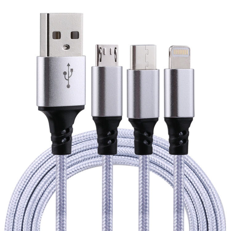 2A 1.2m 3 in 1 USB to 8 Pin & USB-C / Type-C & Micro USB Nylon Weave Charging Cable by buy2fix