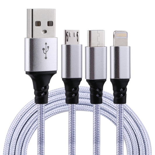 2A 1.2m 3 in 1 USB to 8 Pin & USB-C / Type-C & Micro USB Nylon Weave Charging Cable by buy2fix