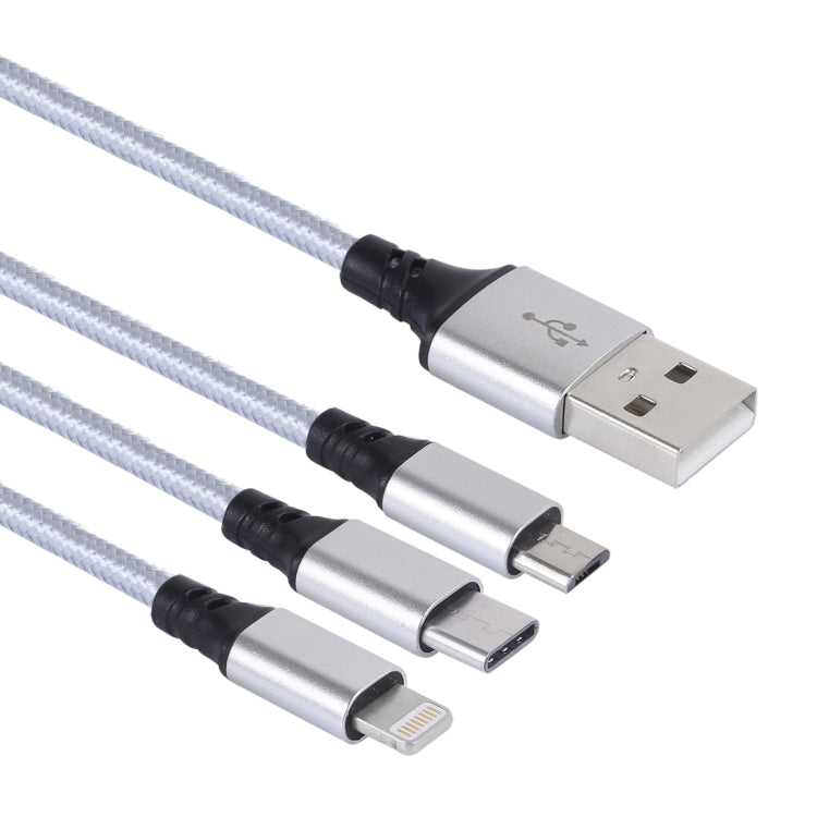 2A 1.2m 3 in 1 USB to 8 Pin & USB-C / Type-C & Micro USB Nylon Weave Charging Cable by buy2fix