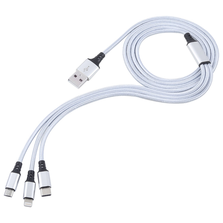 2A 1.2m 3 in 1 USB to 8 Pin & USB-C / Type-C & Micro USB Nylon Weave Charging Cable by buy2fix