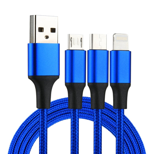 2A 1.2m 3 in 1 USB to 8 Pin & USB-C / Type-C & Micro USB Nylon Weave Charging Cable(Blue) by buy2fix
