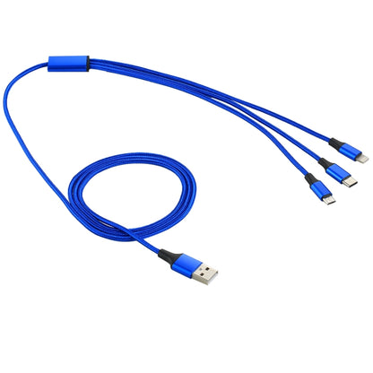 2A 1.2m 3 in 1 USB to 8 Pin & USB-C / Type-C & Micro USB Nylon Weave Charging Cable(Blue) by buy2fix