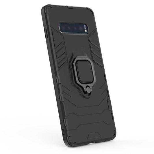 PC + TPU Shockproof Protective Case for Samsung Galaxy S10 Plus, with Magnetic Ring Holder(Black) by buy2fix